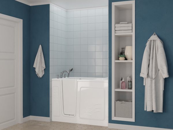 Safe Premier Series 30 in. L x 52 in. W Left Side Drain Air Jetted Bathtub in White with Fast Filling Faucet Set