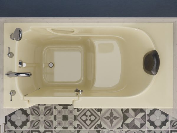 Safe Premier Series 30 in. L x 59 in. W Left Side Drain Soaker Bathtub in Biscuit with Fast Filling Faucet Set