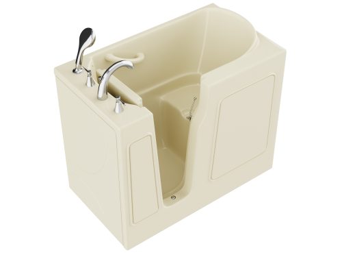 akrz7c2ahoefgkamrksm Universal Collection 26 in. L x 46 in. W Left Side Drain Soaker Bathtub in Biscuit with Fast Filling Faucet Set