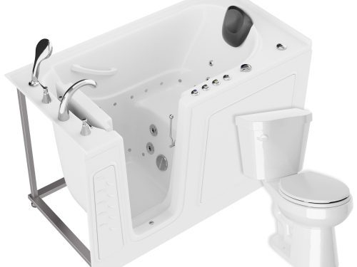 Universal 59 in. x 30 in. Left Drain Combination Jetted Bathtub in White with Rounded Toilet and Soft Close Lid