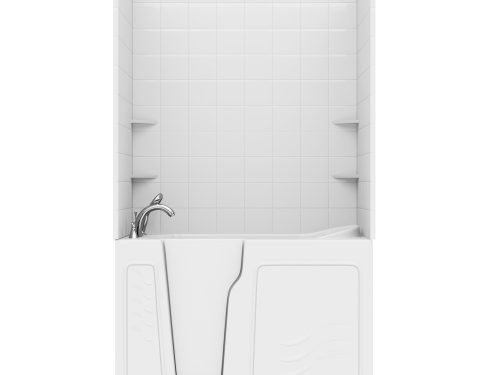 b4t2qwfzvmyqbltcqd8u Nova Heated Series 29 in. L x 52 in. W Left Drain Air Jetted Bathtub in White with 6 in. Tile Shower Wall Kit