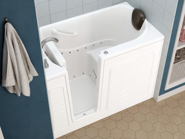 Safe Premier Series 30 in. L x 52 in. W Left Side Drain Air Jetted Bathtub in White with Fast Filling Faucet Set