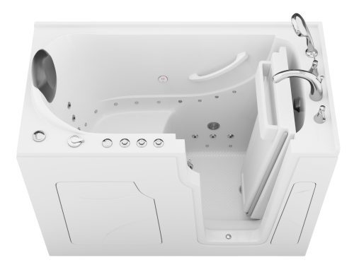 Safe Premier Series 28 in. L x 53 in. W Right Side Drain Combination Jetted Bathtub in White with Fast Fill Faucet Set