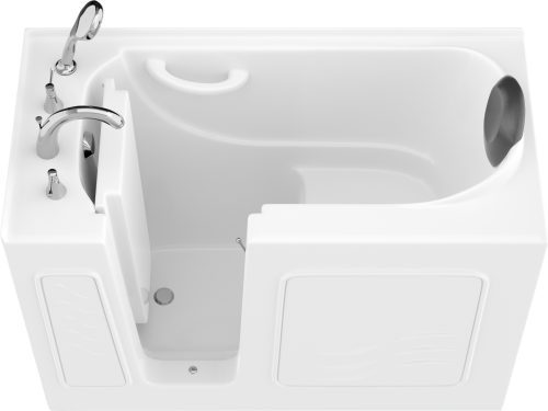 Safe Premier Series 26 in. L x 53 in. W Left Side Drain Soaker Bathtub in White with Fast Filling Faucet Set