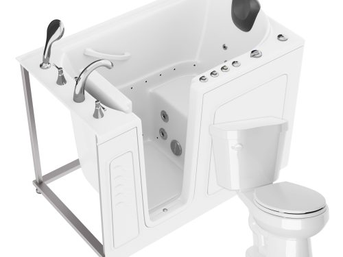 Universal 52 in. x 30 in. Left Drain Combination Jetted Bathtub in White with Rounded Toilet and Soft Close Lid