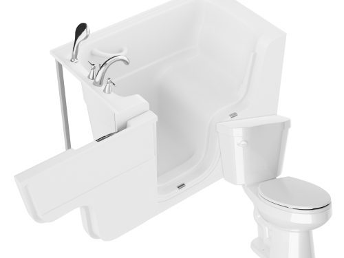 Universal 52 in. x 29 in. Left Drain Soaking Jetted Bathtub in White with Elongated Toilet and Soft Close Lid