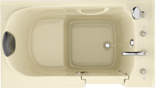 Safe Premier Series 30 in. L x 52 in. W Right Side Drain Soaker Bathtub in Biscuit with Fast Filling Faucet Set