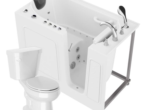 Universal 53 in. x 26 in. Right Drain Combination Jetted Bathtub in White with Rounded Toilet and Soft Close Lid