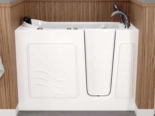 Safe Premier Series 26 in. L x 53 in. W Whirlpool Jetted Bathtub with Right Drain in White with Fast Filling Faucet Set