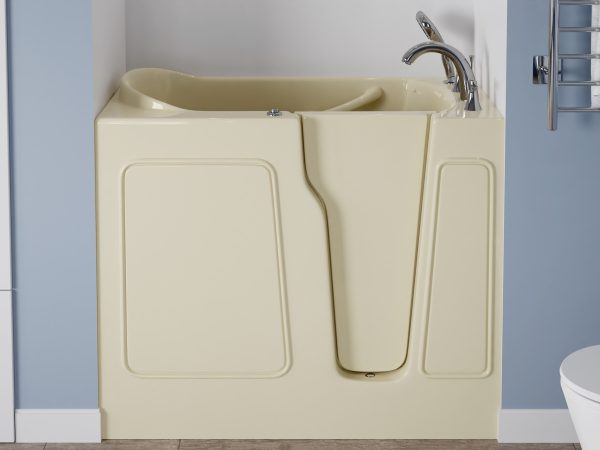 Universal Collection 26 in. L x 46 in. W Right Side Drain Air Jetted Bathtub in Biscuit with Fast Filling Faucet Set