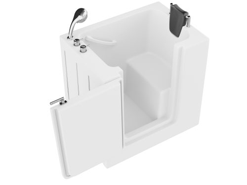 Universal Collection 27 in. L x 39 in. W Left Side Drain Soaker Bathtub in White with Fast Fill Faucet Set