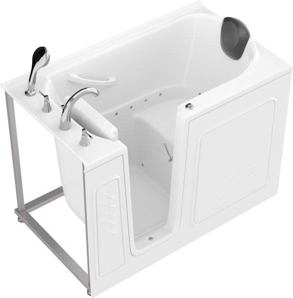 Safe Premier Series 30 in. L x 52 in. W Left Side Drain Air Jetted Bathtub in White with Fast Filling Faucet Set