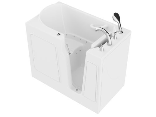 e6pv8l2lozuqjqxizb36 Universal Collection 26 in. L x 46 in. W Right Side Drain Air Jetted Bathtub in White with Fast Filling Faucet Set
