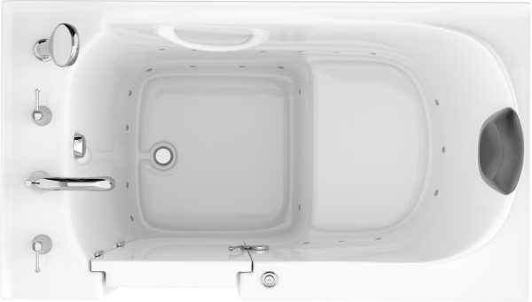 Safe Premier Series 30 in. L x 52 in. W Left Side Drain Air Jetted Bathtub in White with Fast Filling Faucet Set