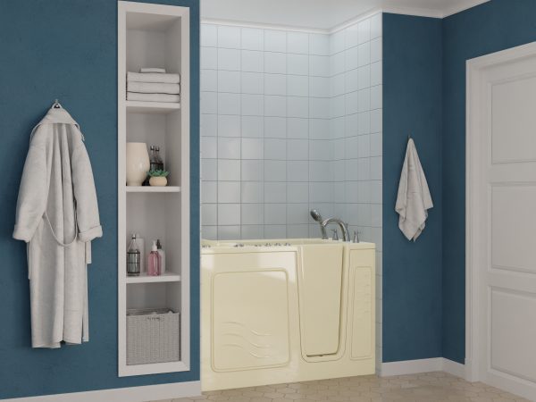 Safe Premier Series 30 in. L x 52 in. W Right Side Drain Combination Jetted Bathtub in Biscuit with Fast Fill Faucet Set