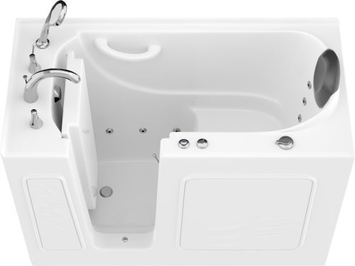 Safe Premier Series 26 in. L x 53 in. W Whirlpool Jetted Bathtub with Left Drain in White with Fast Filling Faucet Set