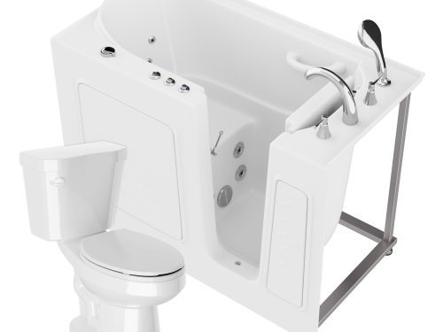 Universal 53 in. x 26 in. Right Drain Whirlpool Jetted Bathtub in White with Elongated Toilet and Soft Close Lid