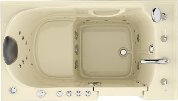 Safe Premier Series 30 in. L x 52 in. W Right Side Drain Combination Jetted Bathtub in Biscuit with Fast Fill Faucet Set