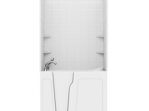Nova Heated Series 26 in. L x 46 in. W  Left Drain Air Jetted Bathtub in White with 6 in. Tile Shower Wall Kit