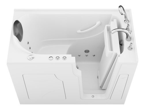 Safe Premier Series 28 in. L x 53 in. W Whirlpool Jetted Bathtub with Right Drain in White with Fast Filling Faucet Set
