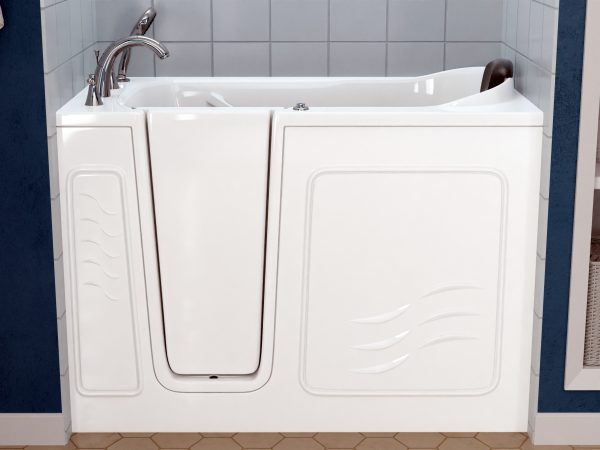 Safe Premier Series 30 in. L x 52 in. W Left Side Drain Air Jetted Bathtub in White with Fast Filling Faucet Set