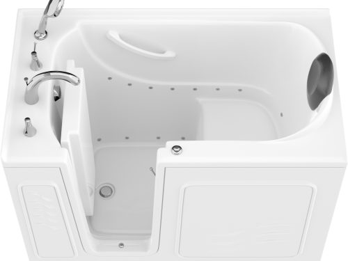 Safe Premier Series 30 in. L x 52 in. W Left Side Drain Air Jetted Bathtub in White with Fast Filling Faucet Set