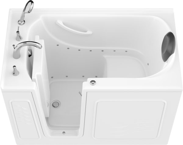 Safe Premier Series 30 in. L x 52 in. W Left Side Drain Air Jetted Bathtub in White with Fast Filling Faucet Set
