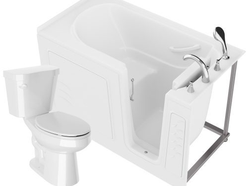 fd7sh8a5odrxt5k5boin Universal 59 in. x 30 in. Right Drain Soaking Jetted Bathtub in White with Elongated Toilet and Soft Close Lid