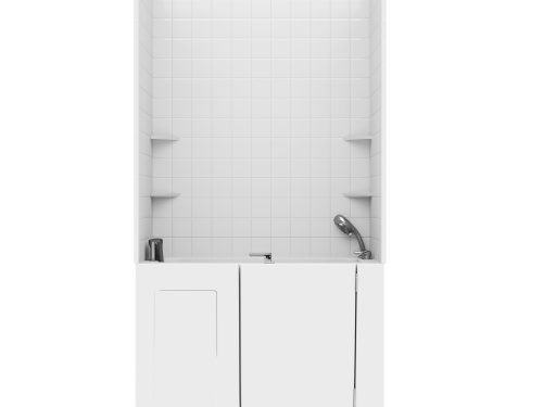 ff4533jdhft9sgsztrjx Nova Heated Series 27 in. L x 47 in. W Right Drain Air Jetted Bathtub in White with 4 in. Tile Shower Wall Kit