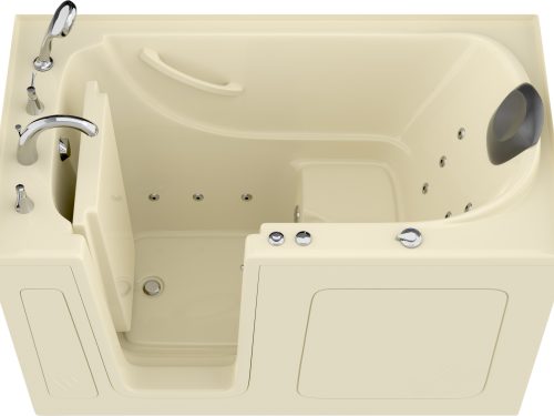 Safe Premier Series 32 in. L x 60 in. W Whirlpool Jetted Bathtub with Left Drain in Biscuit with Fast Filling Faucet Set