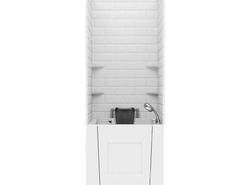 Rampart Wall Series 32 in. L x 37 in. W  Left Side Drain Soaker Bathtub in White with Matching  5x10 in. Tile Walll Kit