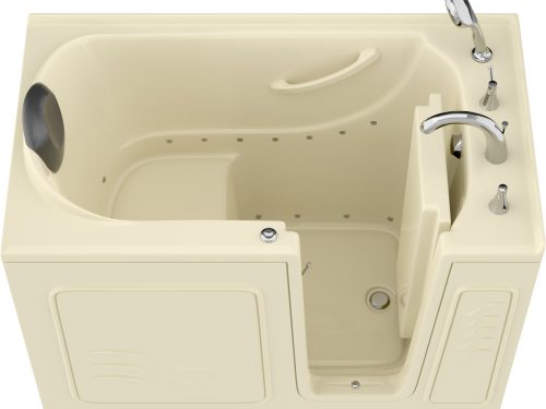 Safe Premier Series 30 in. L x 52 in. W Right Side Drain Air Jetted Bathtub in Biscuit with Fast Filling Faucet Set
