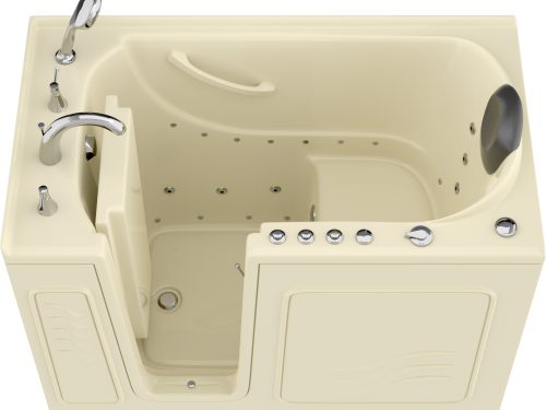 Safe Premier Series 30 in. L x 52 in. W Left Side Drain Combination Jetted Bathtub in Biscuit with Fast Fill Faucet Set