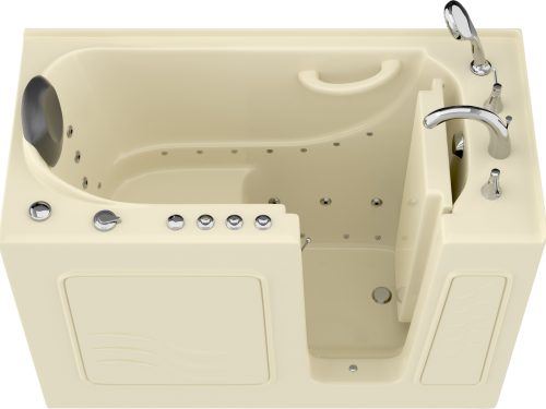Safe Premier Series 26 in. L x 53 in. W Right Side Drain Combination Jetted Bathtub in Biscuit with Fast Fill Faucet Set