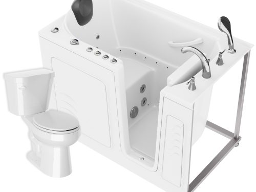 Universal 52 in. x 30 in. Right Drain Combination Jetted Bathtub in White with Rounded Toilet and Soft Close Lid