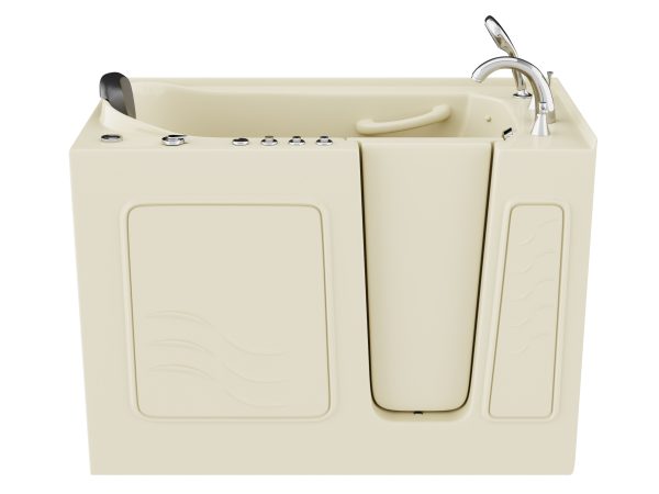 Universal Collection 26 in. L x 53 in. W Right Side Drain Combination Jetted Bathtub in Biscuit with Powered Fast Drain