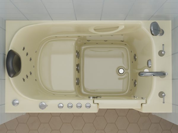Safe Premier Series 30 in. L x 52 in. W Right Side Drain Combination Jetted Bathtub in Biscuit with Fast Fill Faucet Set