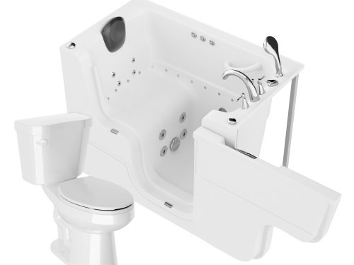 Universal 52 in. x 29 in. Right Drain Combination Jetted Bathtub in White with Elongated Toilet and Soft Close Lid