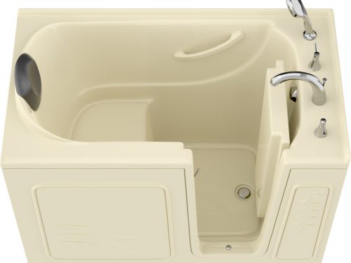 Safe Premier Series 30 in. L x 52 in. W Right Side Drain Soaker Bathtub in Biscuit with Fast Filling Faucet Set