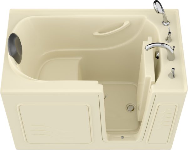 Safe Premier Series 30 in. L x 52 in. W Right Side Drain Soaker Bathtub in Biscuit with Fast Filling Faucet Set