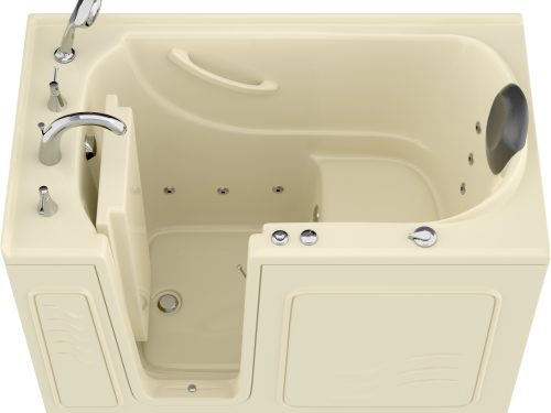 Safe Premier Series 30 in. L x 52 in. W Whirlpool Jetted Bathtub with Left Drain in Biscuit with Fast Filling Faucet Set