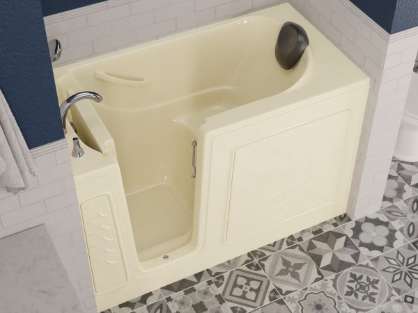 Safe Premier Series 30 in. L x 59 in. W Left Side Drain Soaker Bathtub in Biscuit with Fast Filling Faucet Set