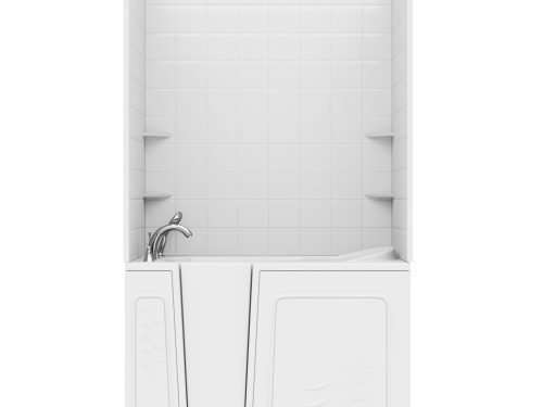 Nova Heated Series 30 in. L x 52 in. W  Left Drain Air Jetted Bathtub in White with 6 in. Tile Shower Wall Kit