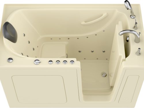 Safe Premier Series 32 in. L x 60 in. W Right Side Drain Combination Jetted Bathtub in Biscuit with Fast Fill Faucet Set