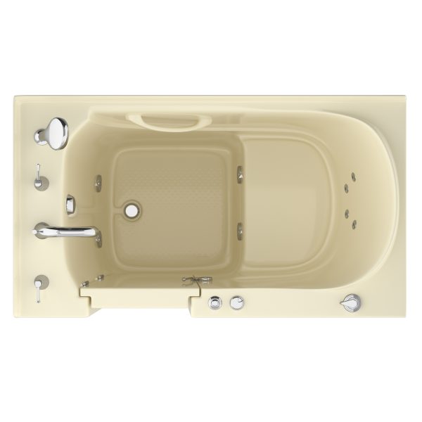 Safe Economy Series 30 in. L x 53 in. W Whirlpool Jetted Bathtub with Left Drain in Biscuit with Powered Fast Drain