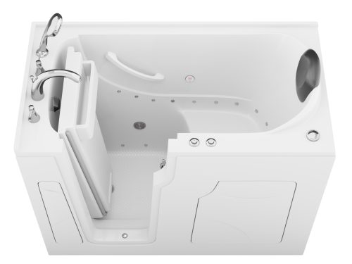 Safe Premier Series 28 in. L x 53 in. W Left Side Drain Air Jetted Bathtub in White with Fast Filling Faucet Set