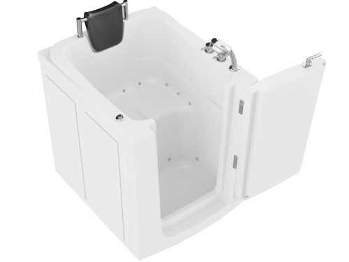 irza3s8mdthgr38disso Universal Collection 32 in. L x 37 in. W Right Side Drain Air Jetted Bathtub in White with Fast Filling Faucet Set