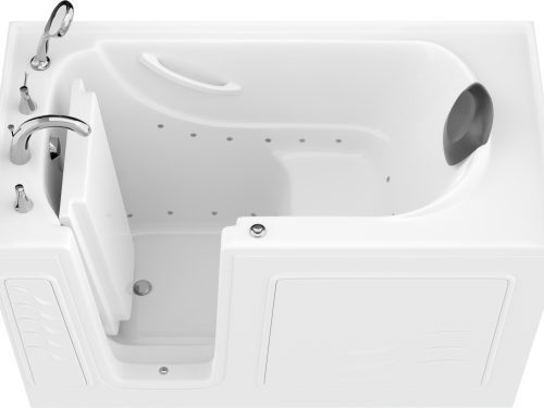 Safe Premier Series 30 in. L x 59 in. W Left Side Drain Air Jetted Bathtub in White with Fast Filling Faucet Set