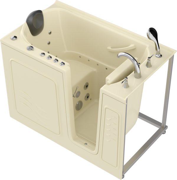 Safe Premier Series 30 in. L x 52 in. W Right Side Drain Combination Jetted Bathtub in Biscuit with Fast Fill Faucet Set