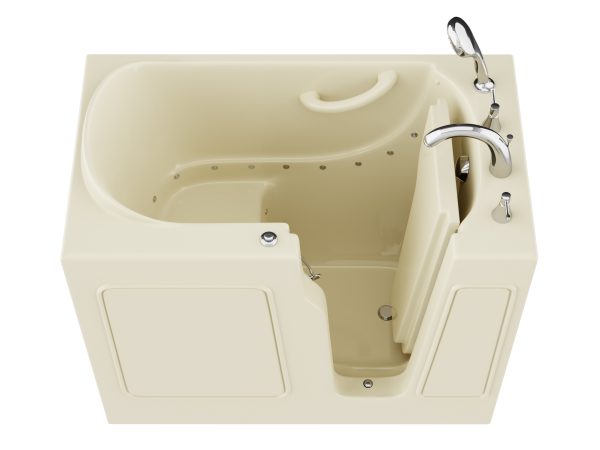 Universal Collection 26 in. L x 46 in. W Right Side Drain Air Jetted Bathtub in Biscuit with Fast Filling Faucet Set